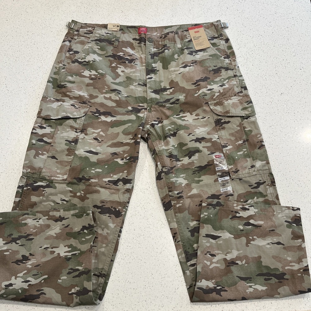 New Levis XX Cargo Camouflage Baggy Pants Men's 40/32 Hunting Ripstop NWT